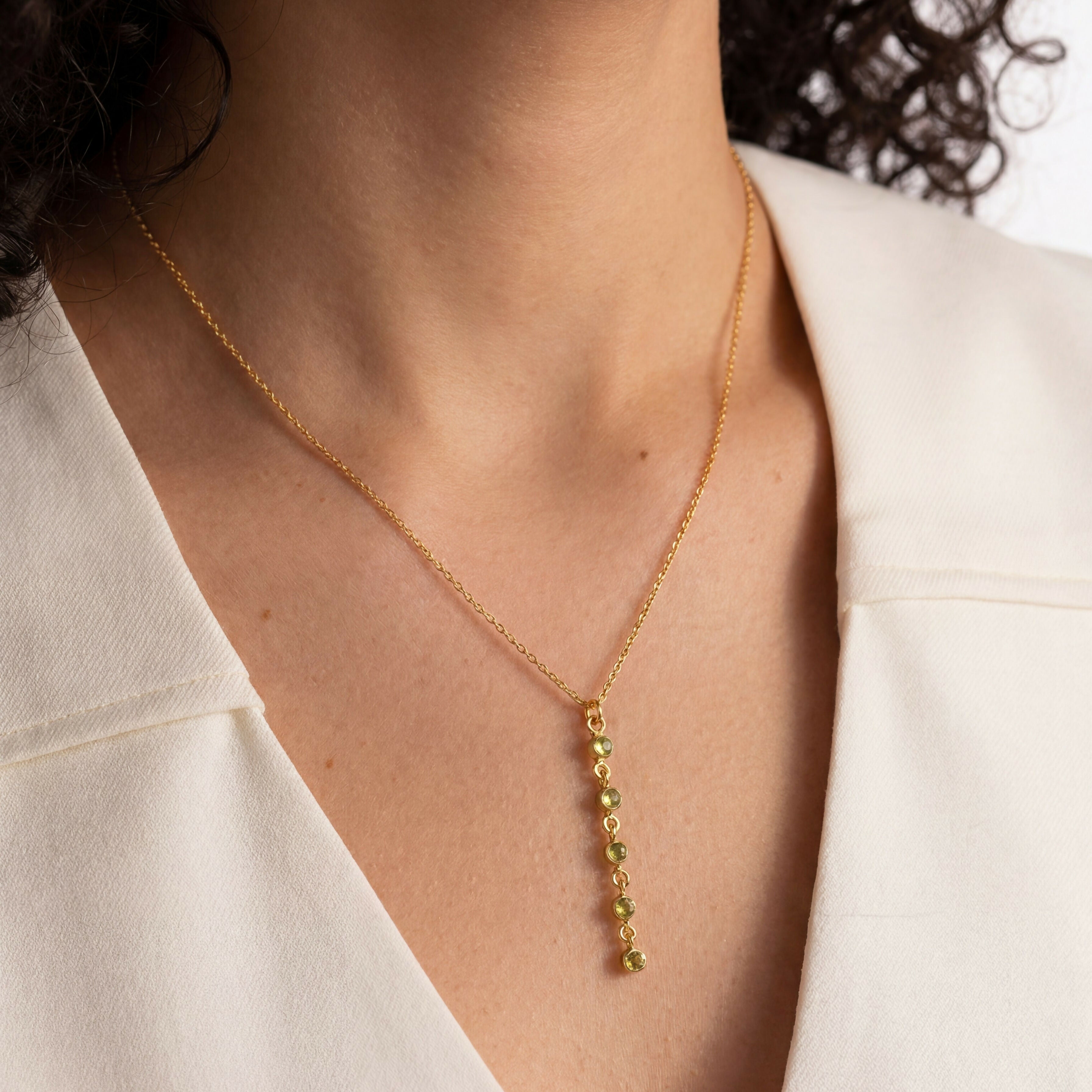 Natural Peridot Gold Plated 925 Sterling Silver Drop Necklace | Verde Collection