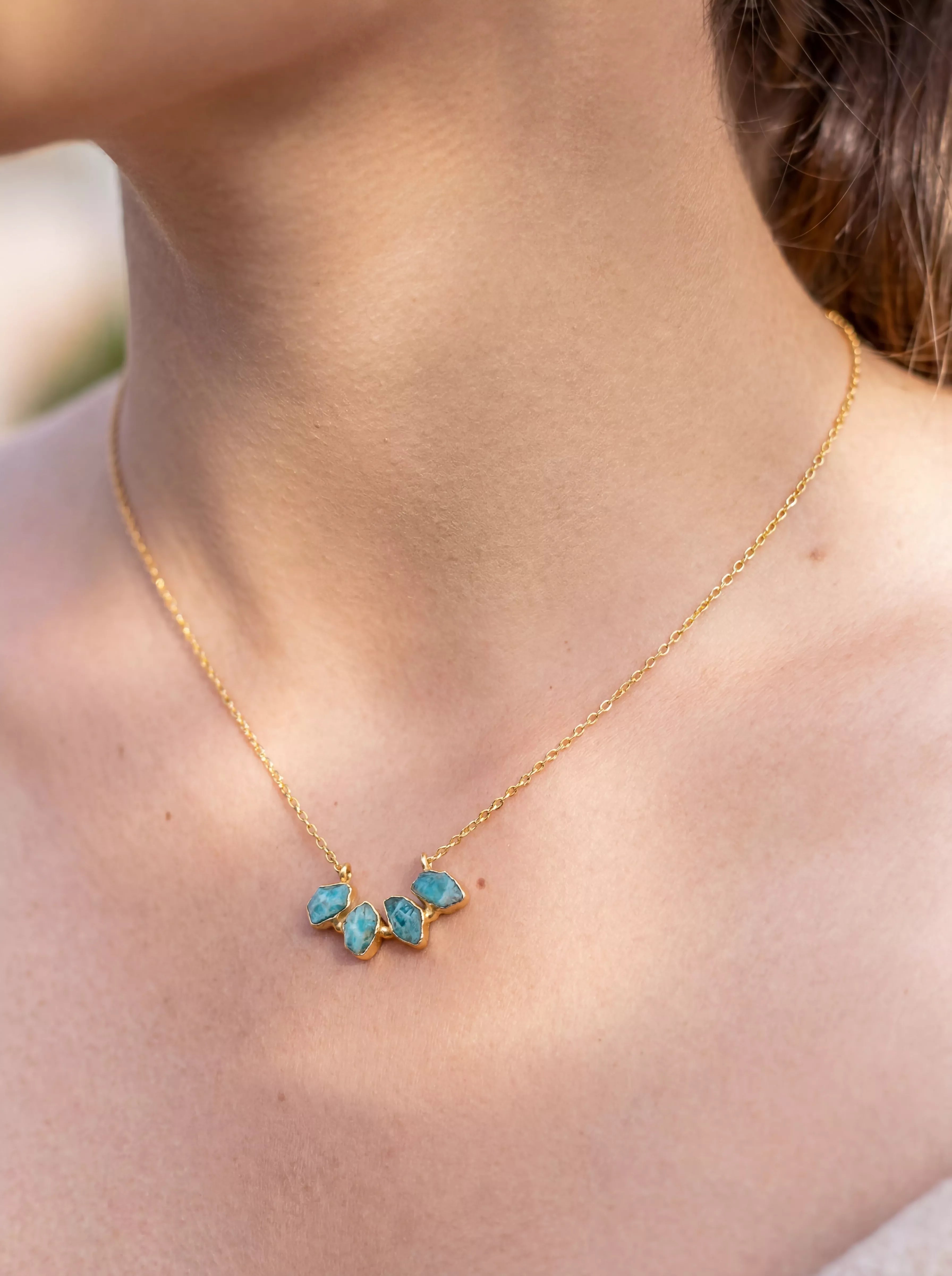 Natural Amazonite Cluster Necklace | Gold Plated 925 Sterling Silver | Ocean Collection