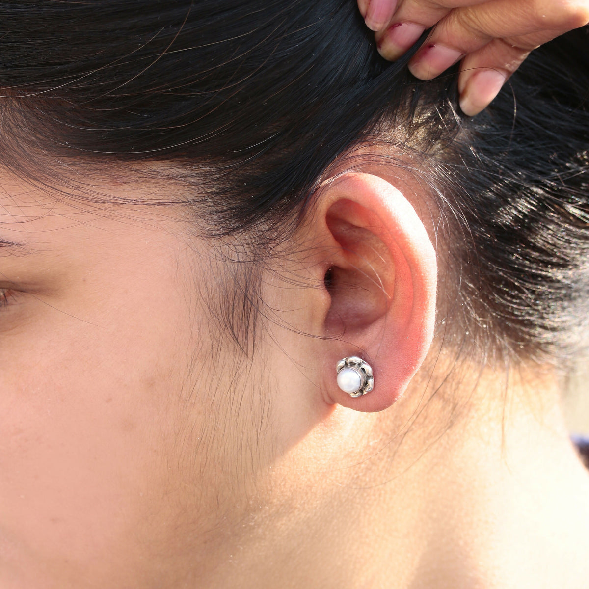 925 Sterling Silver Pearl Eartops for Women | Classic White Pearl Stud Earrings | Elegant Daily Wear Jewelry