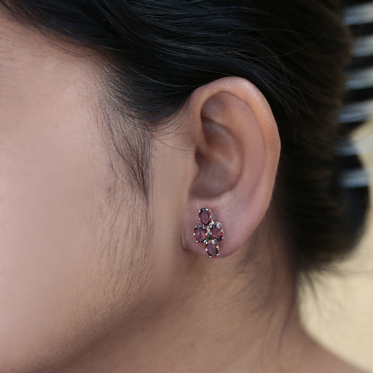 925 Sterling Silver Garnet Eartops for Women | Natural Red Gemstone Stud Earrings | Elegant Silver Jewelry Gift