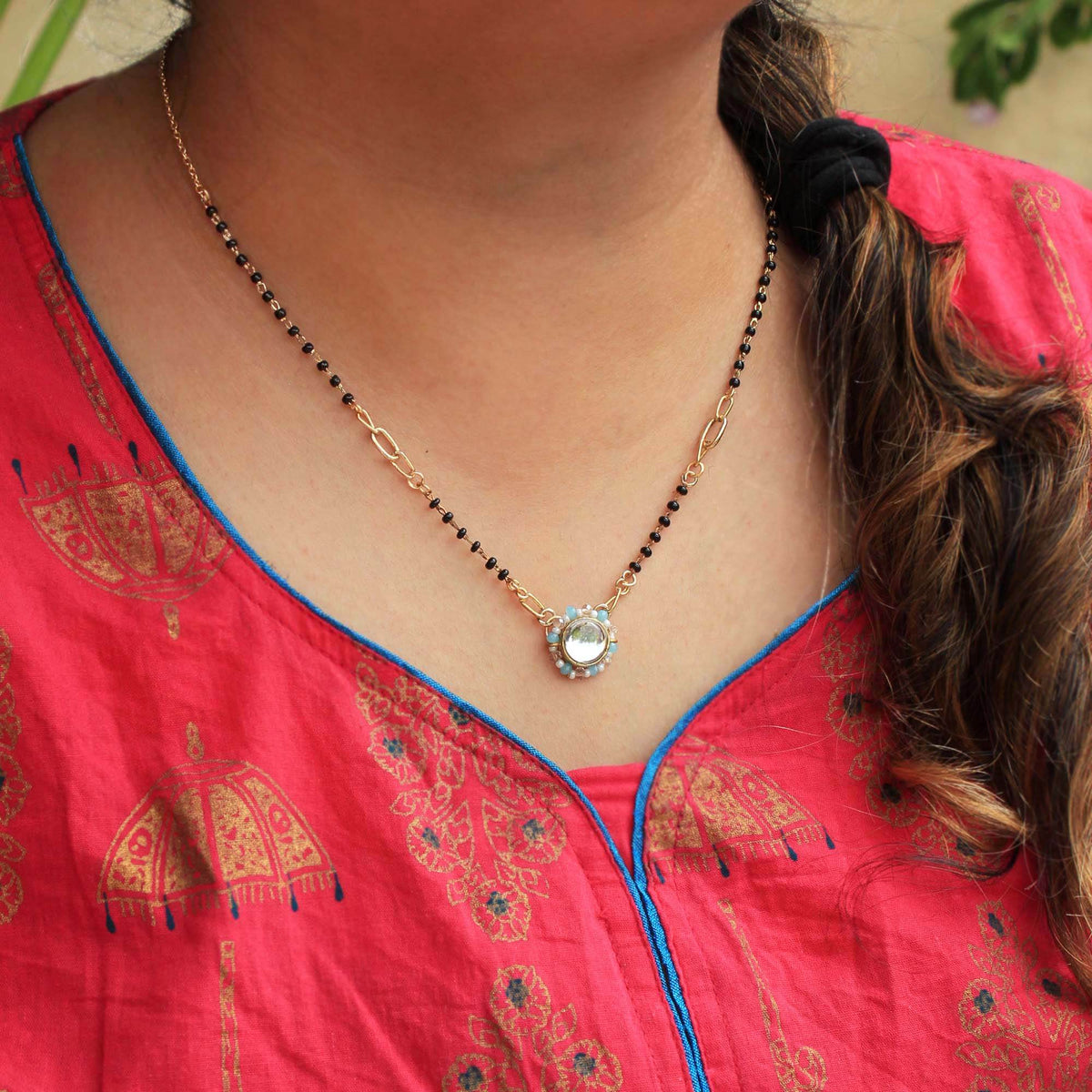 Gold tone black beads mangalsutra necklace for women traditional design perfect for daily wear designer bridal mangalsutra