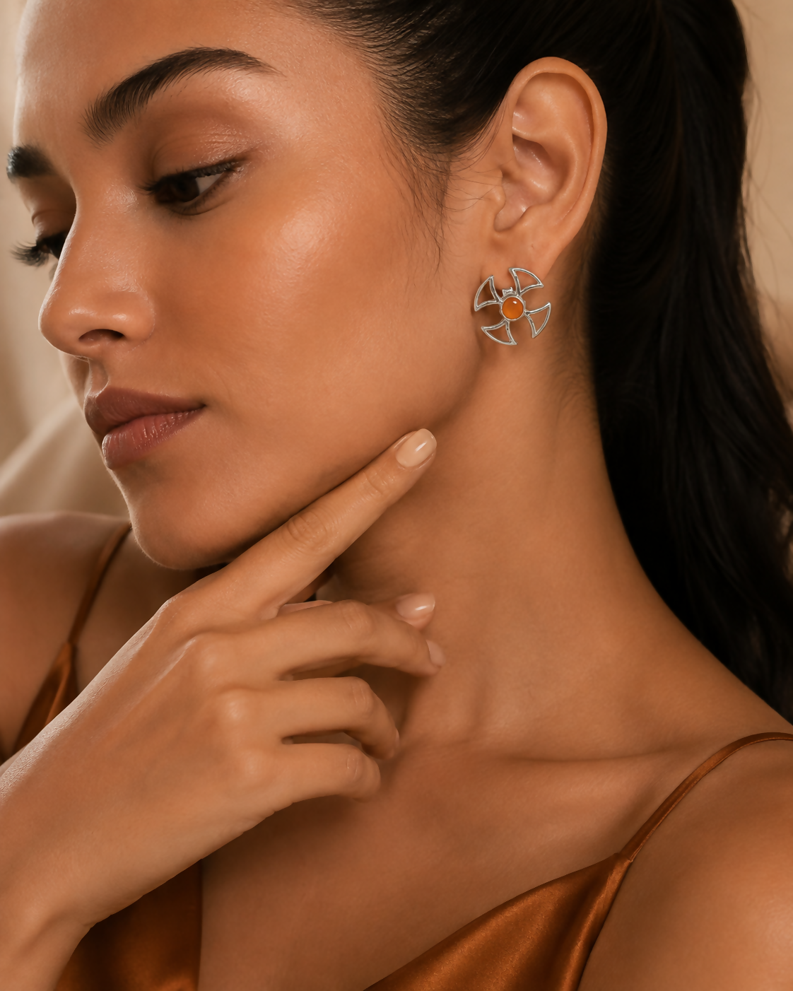 Solaris Bloom Carnelian 925 Sterling Silver Earrings