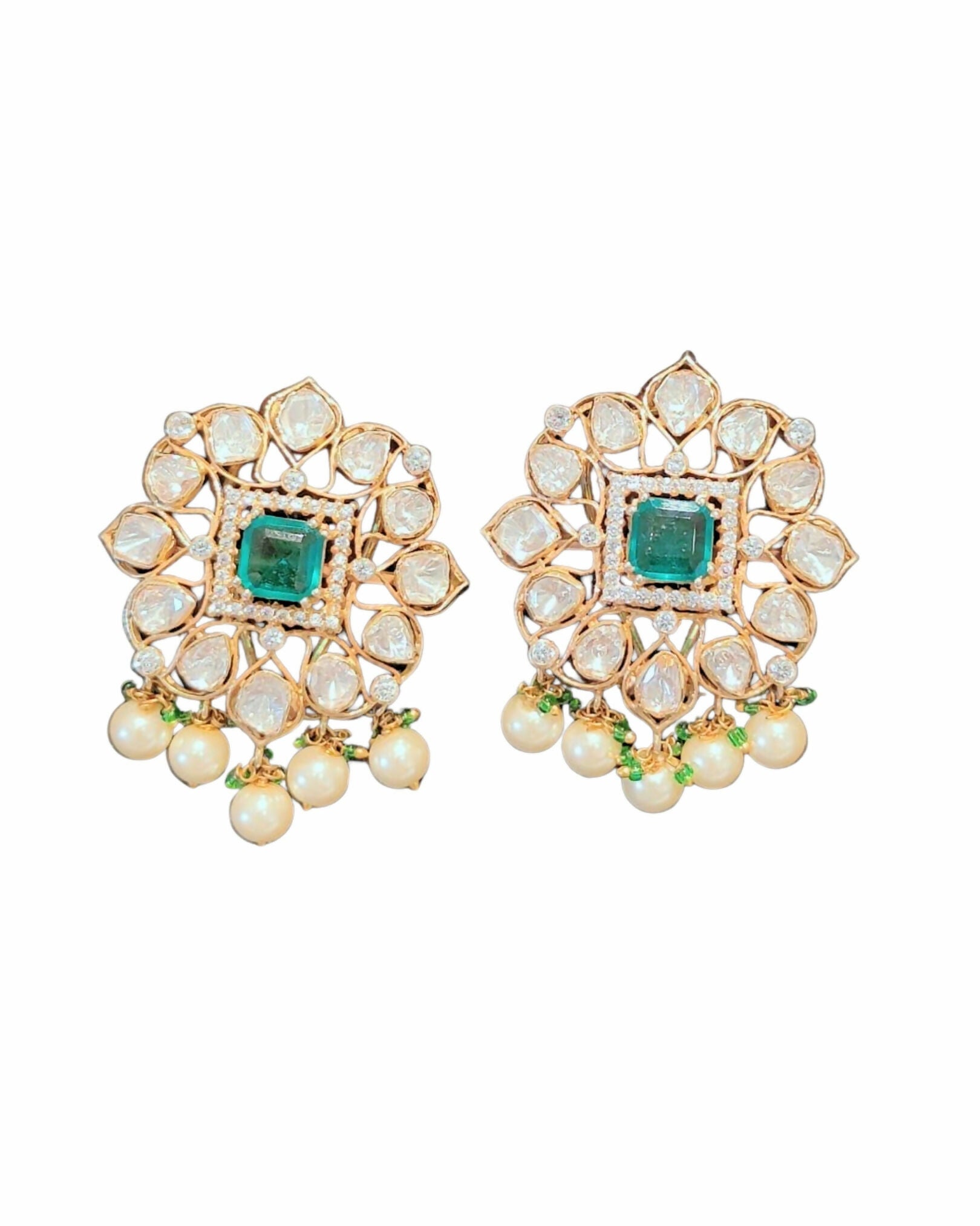 Moissanite Polki Emerald Studs
