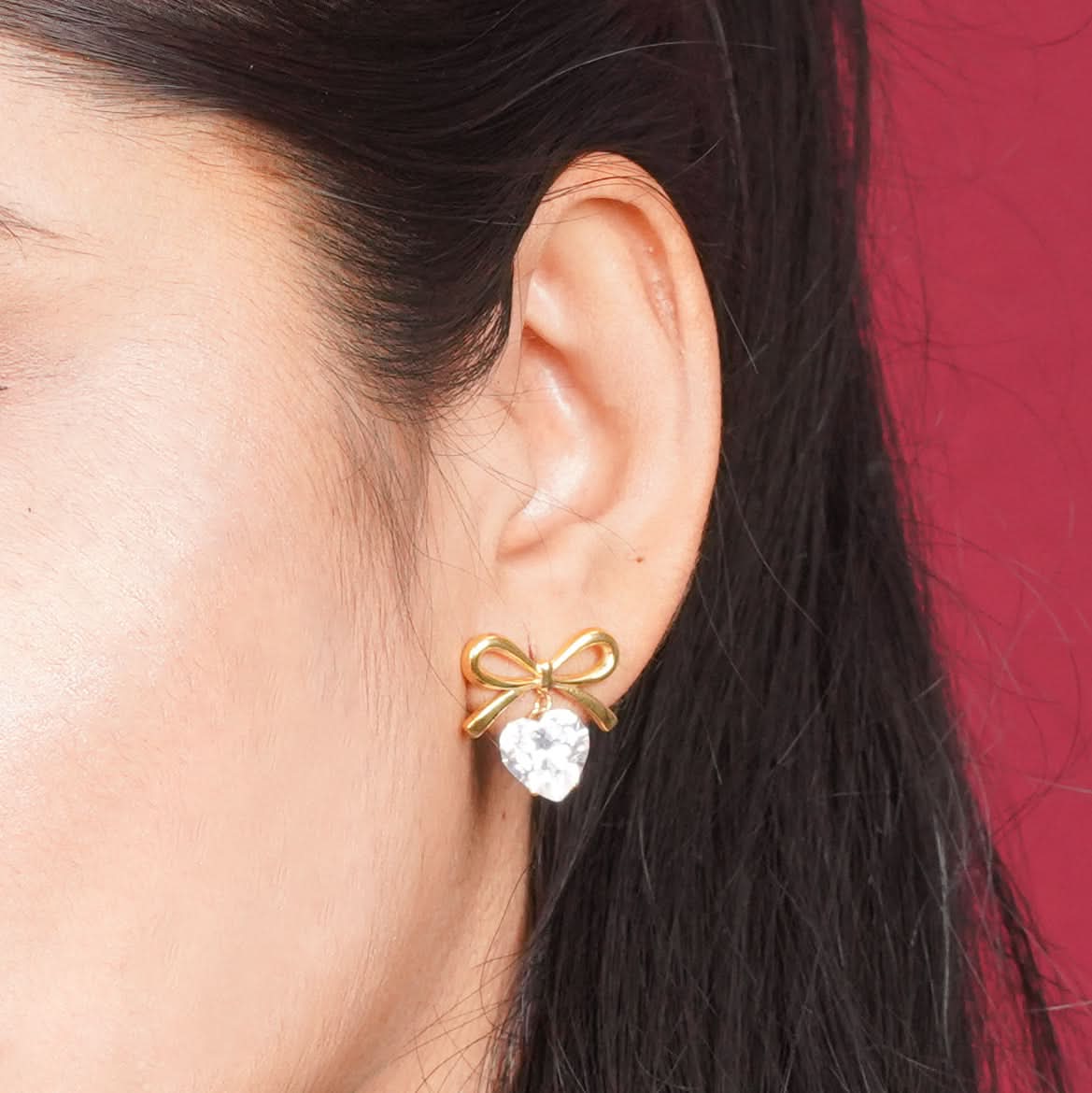 Amore Bow Heart Zircon Stud Earrings