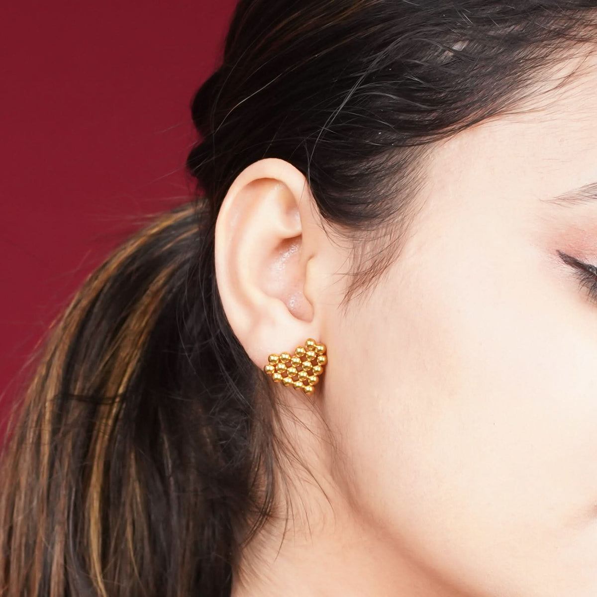 Amore Heart Caviar Bead Stud Earrings