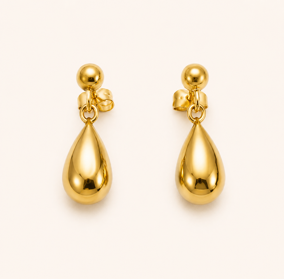 Amore Pear Drop Gold Stud Earrings - gold plated pear shaped drop stud earrings for women