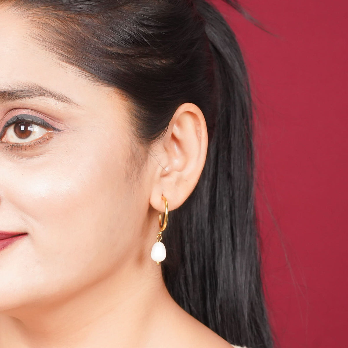 Amore Pearl Drop Hoop Earrings