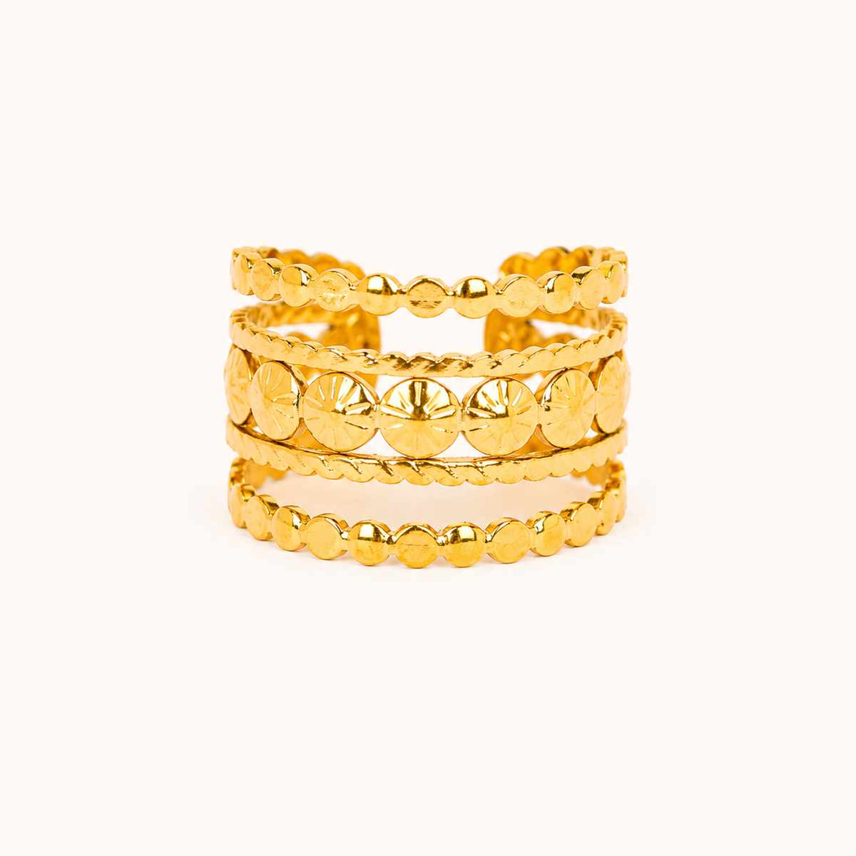 Ancient Sun Multi-Band Ring - gold plated multi band statement ring for women