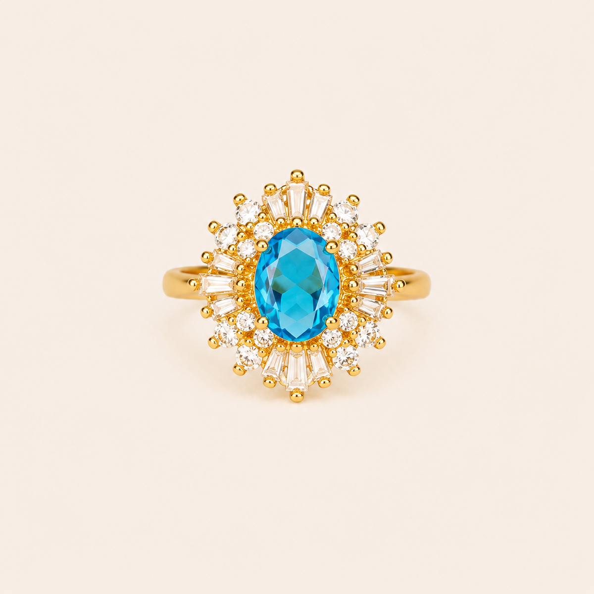 Aqua Flare Sunburst Ring - gold plated sunburst statement ring for women
