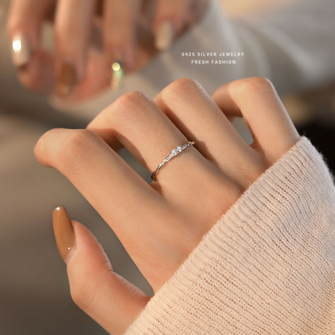 Brd Jewelry 925 Sterling Silver Twisted Cz Stone Silver Ring I Adjustable Silver Ring For Women & Girls