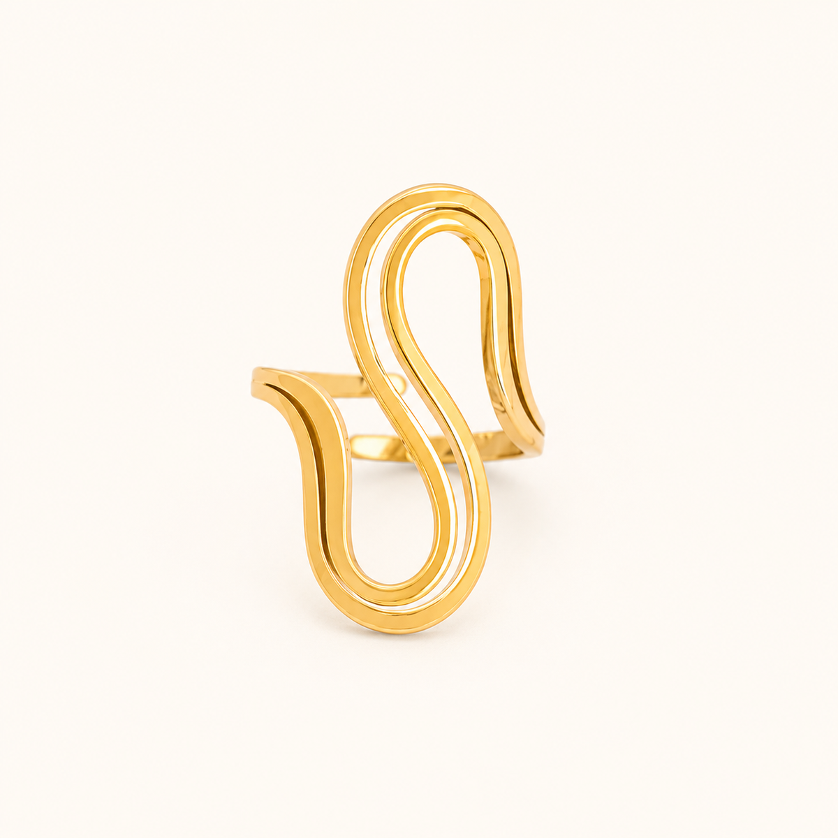 Aurelian Sine Wave Bypass Ring - gold plated S-curve bypass ring for women