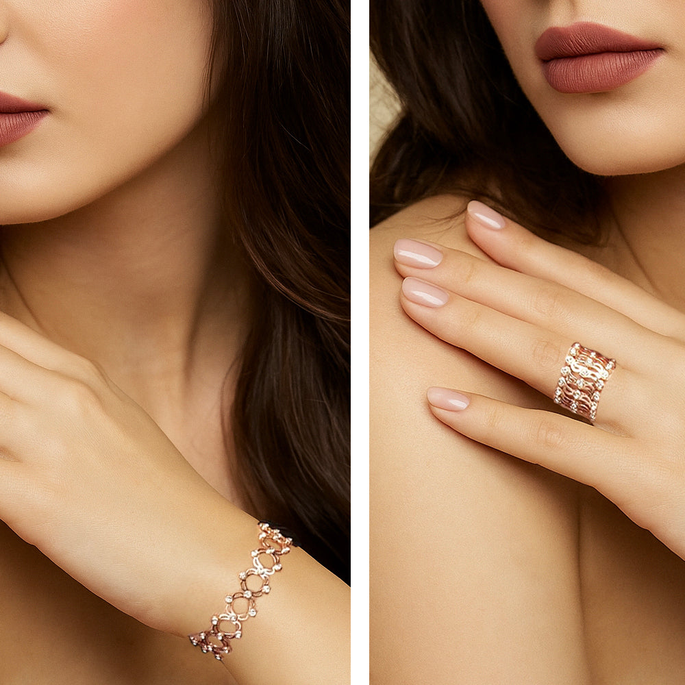 925 Silver Rhodium Plated Ring Cum Adjustable Kada Bracelet