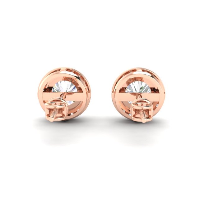 2.94Ct Round Cut Moissanite Halo Stud Earrings 14K Gold Plated Screw Back