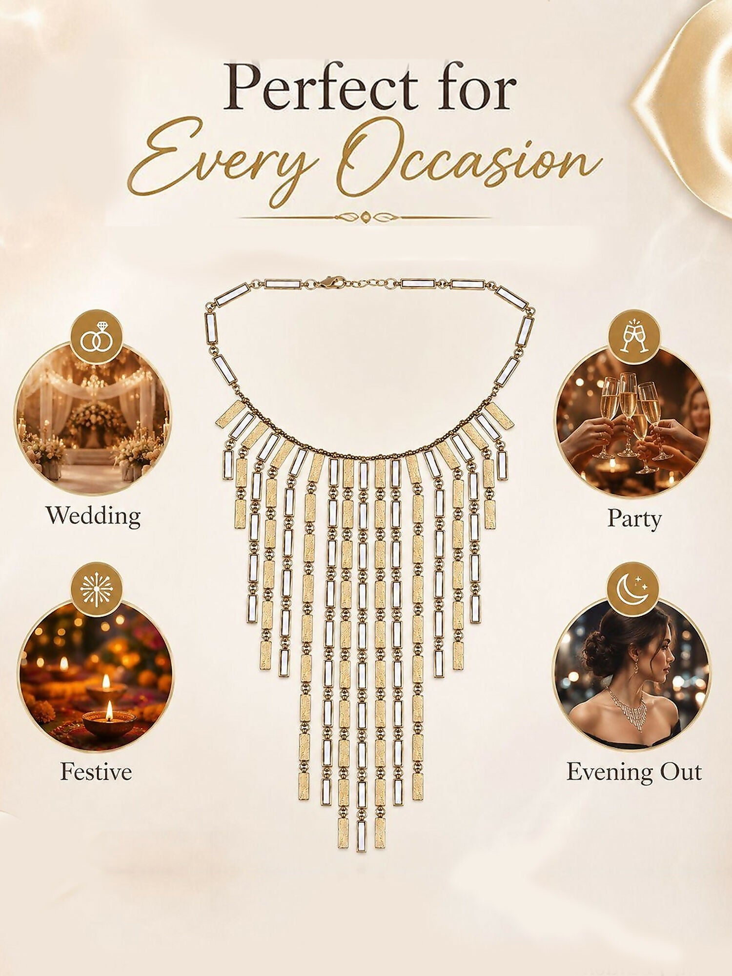 Gold Tone Fringe Statement Necklace