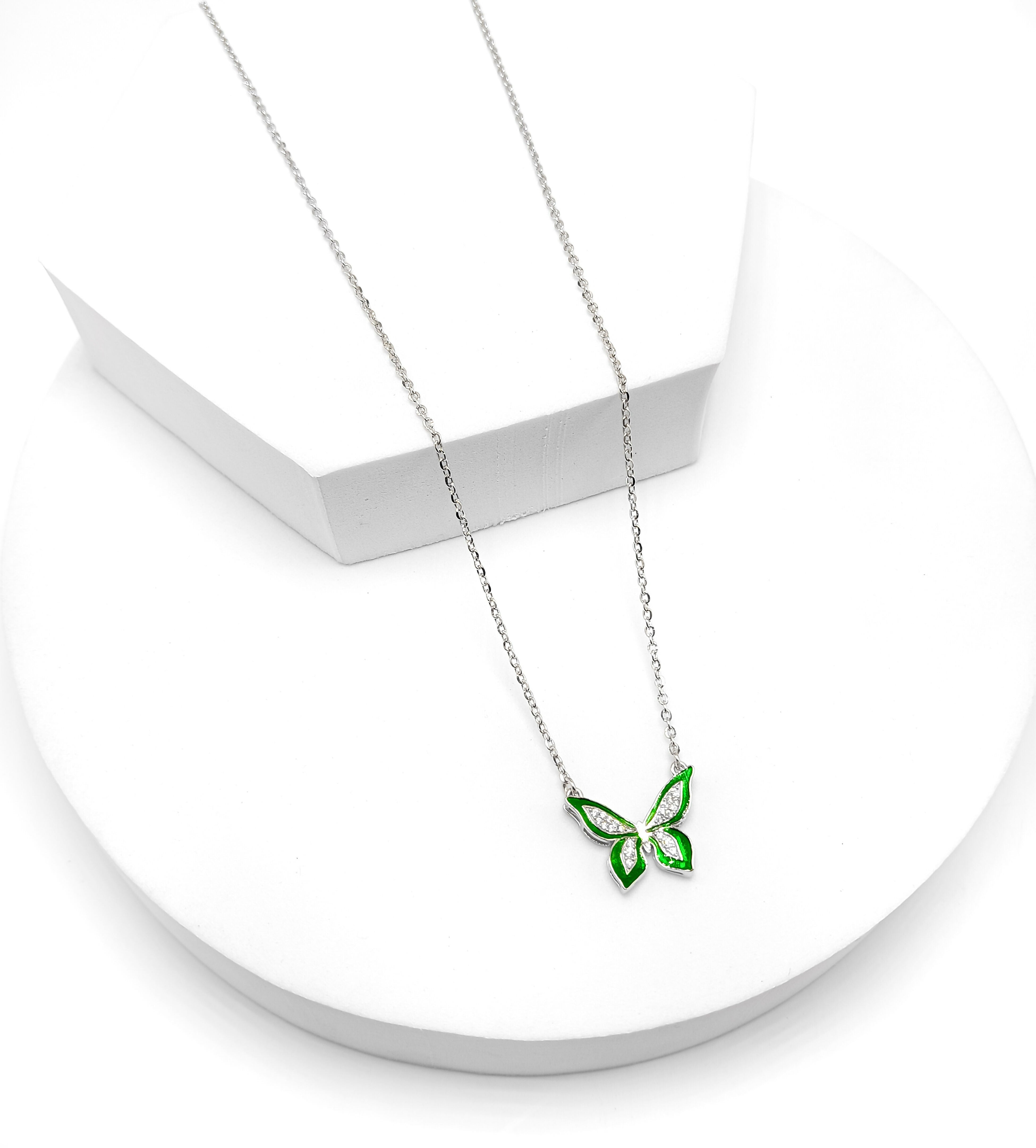 92.5 Silver Green Butterfly
