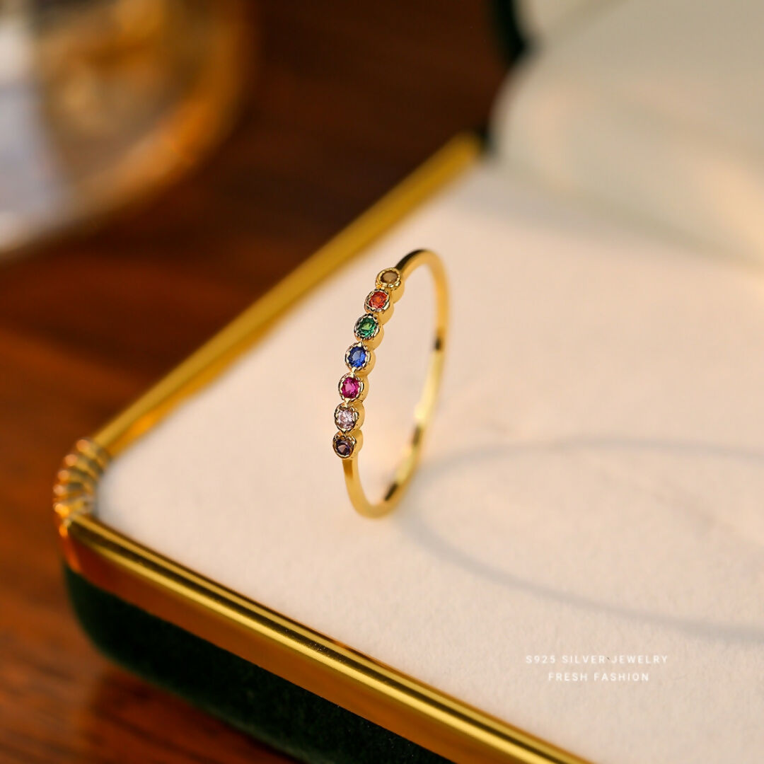 Brd Jewelry 925 Sterling Silver Gold Plated Muticolor Cz Adjustable Ring I Gold Dainty Ring For Women & Girls