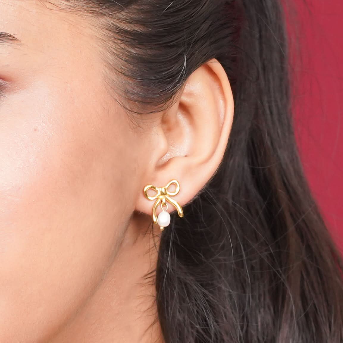 Bow Pearl Drop Stud Earrings