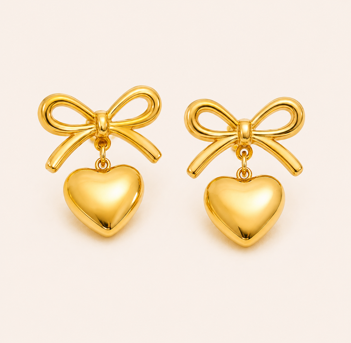 Platinum Plated Bow Silver-Tone Heart Drop Earrings for Women