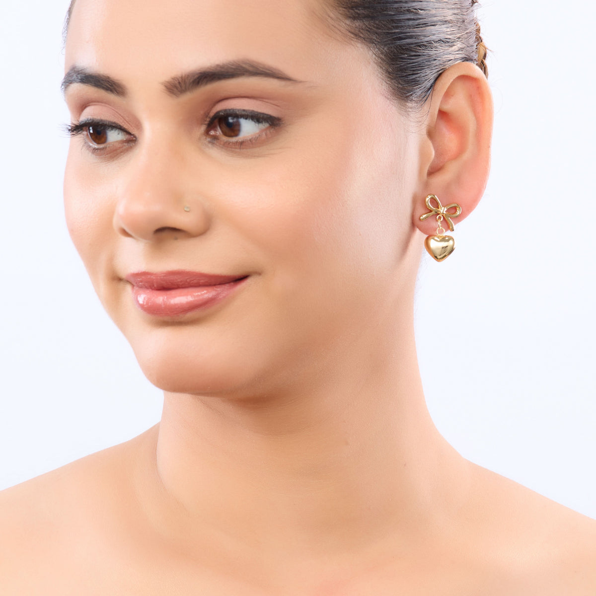 Platinum Plated Bow Silver-Tone Heart Drop Earrings for Women