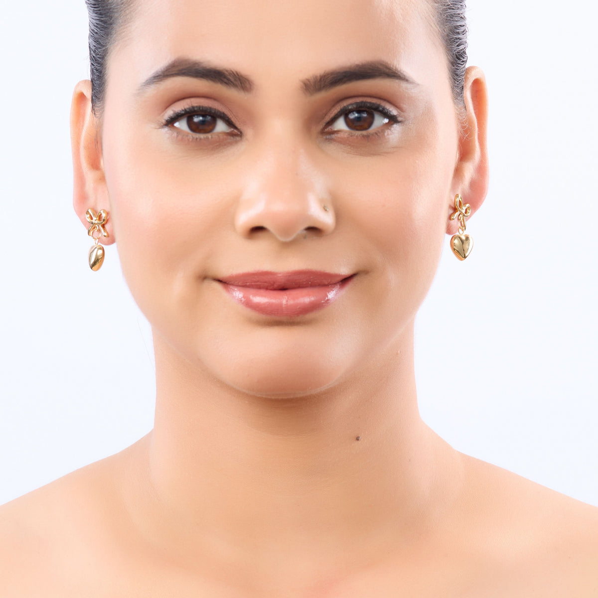 Platinum Plated Bow Silver-Tone Heart Drop Earrings for Women