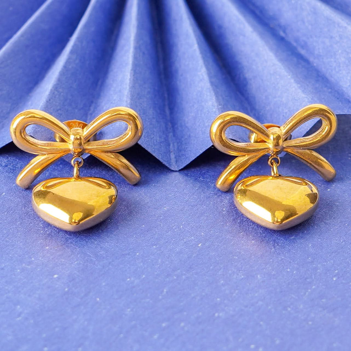 Platinum Plated Bow Silver-Tone Heart Drop Earrings for Women