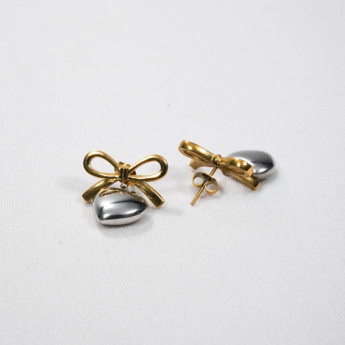 Platinum Plated Bow Silver-Tone Heart Drop Earrings for Women