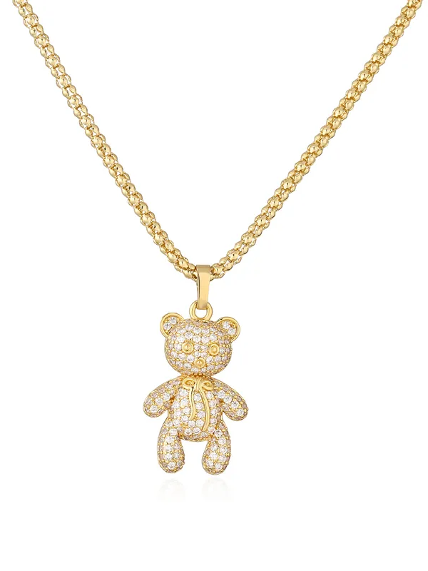 18k gold-plated bear chain pendant necklace �? playful chunky bear charm necklace, anti-tarnish and waterproof for everyday and casual wear.