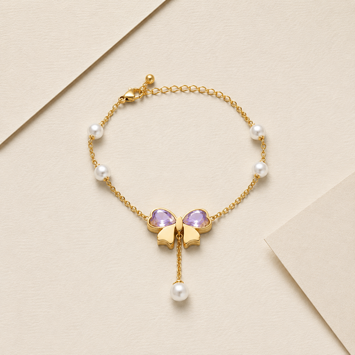 Butterfly Heart Charm Chain Bracelet