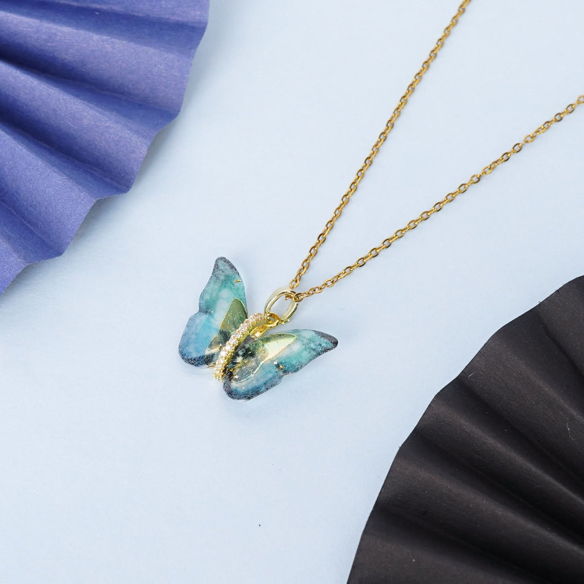 18K Gold Plated Dark Green Butterfly Resin for Women | Anti Tarnish