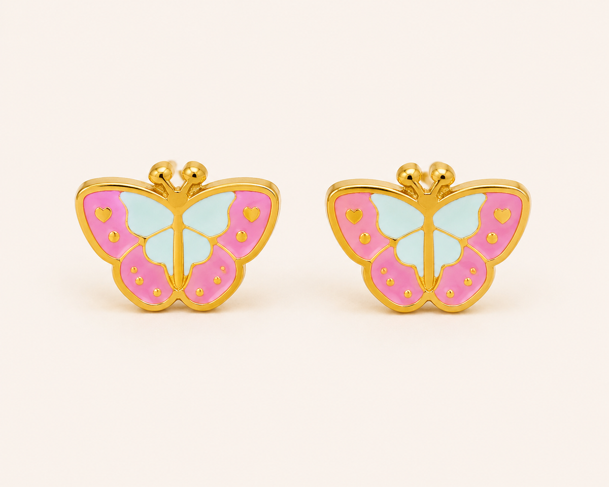 Candy Butterfly Stud Earrings - gold plated pastel enamel butterfly stud earrings for women