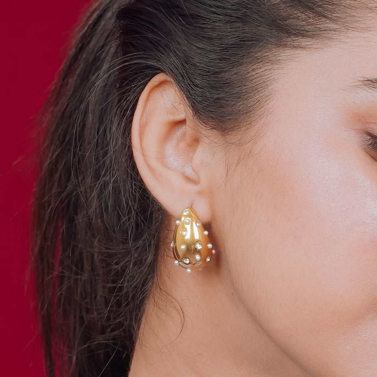 Celeste Crystal Seed Pearl Teardrop Drop Earrings