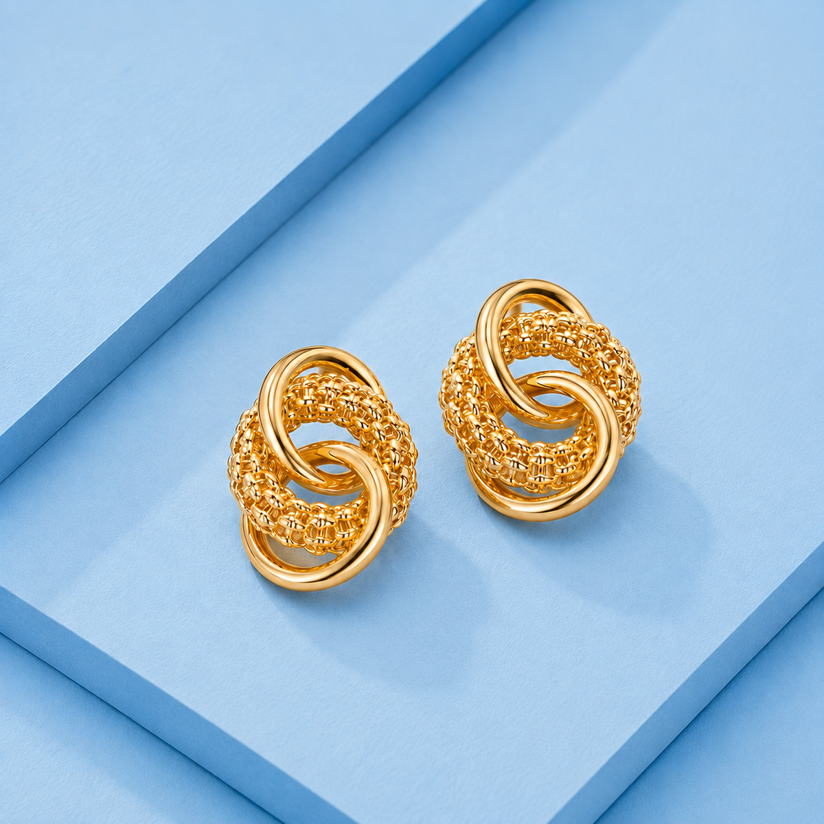 Celeste Dual Interlocking Ring Mesh Drop Earrings