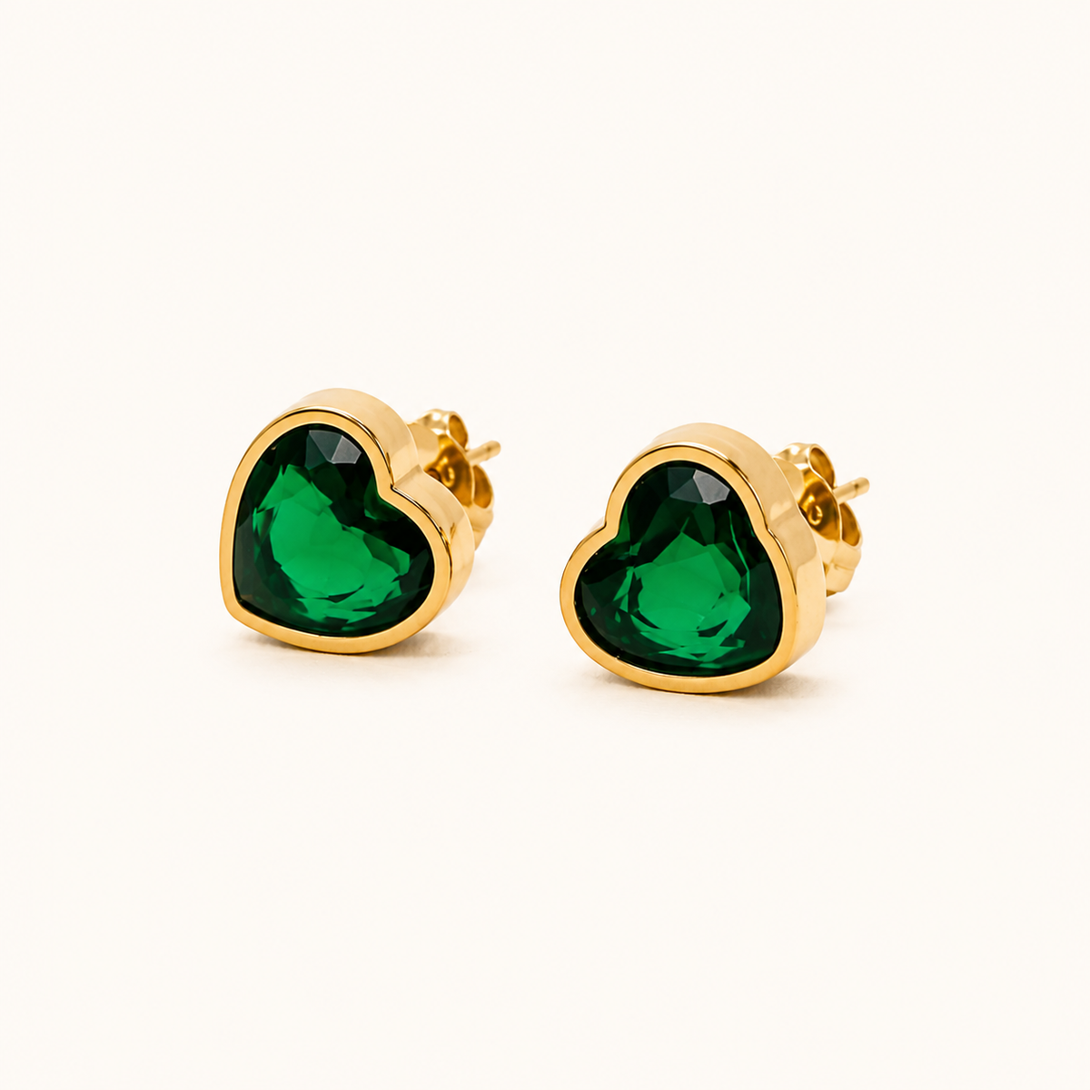 Celeste Emerald Green Crystal Heart Stud Earrings - gold plated emerald crystal heart stud earrings for women