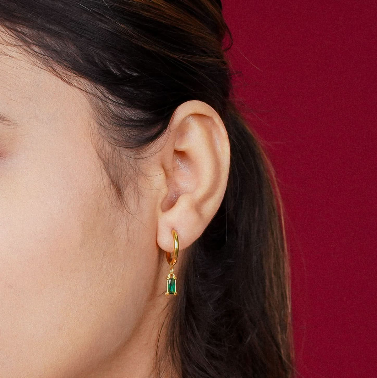 Celeste Geometric Green Stone Stud Earrings