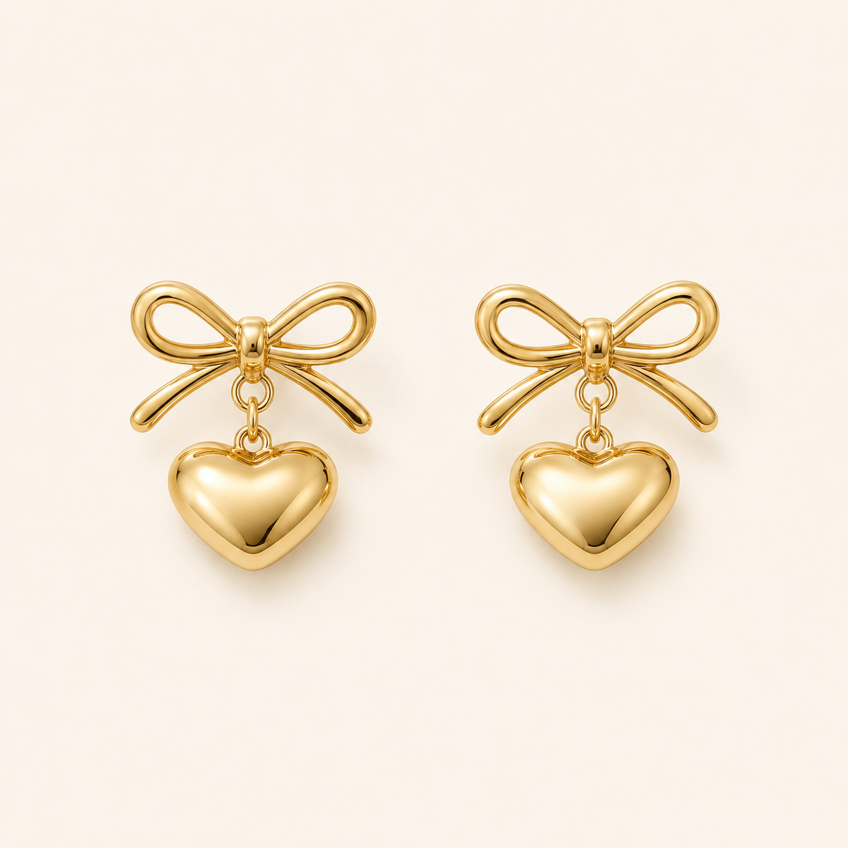 Celeste Gold Ribbon Heart Charm Drop Earrings