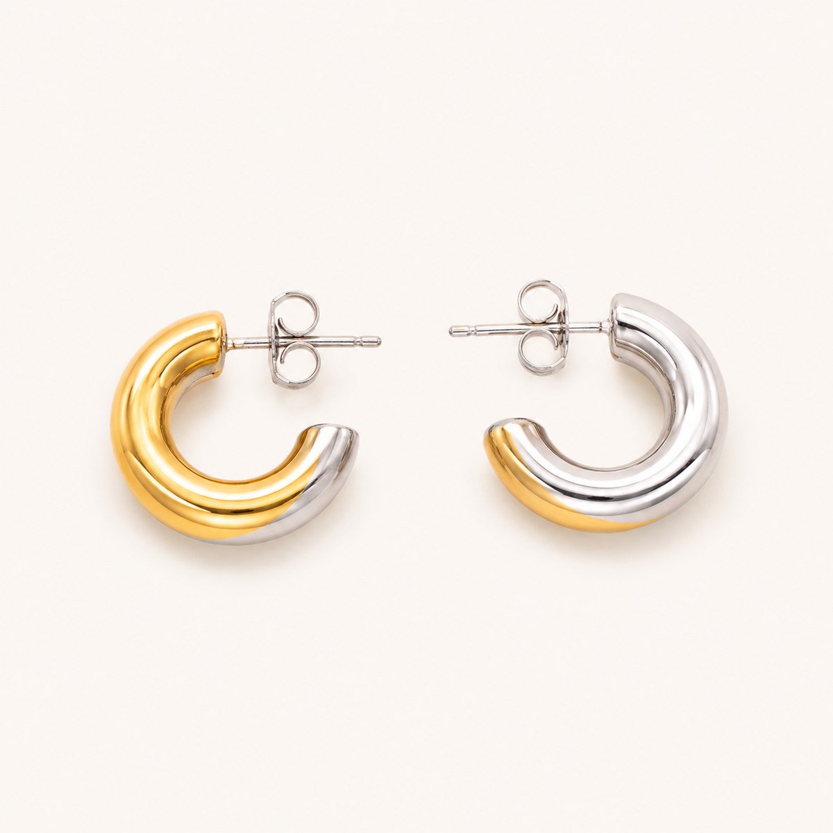Celeste Tri-Tone Puffed Hoop Earrings - gold plated tri-tone puffed hoop earrings for women
