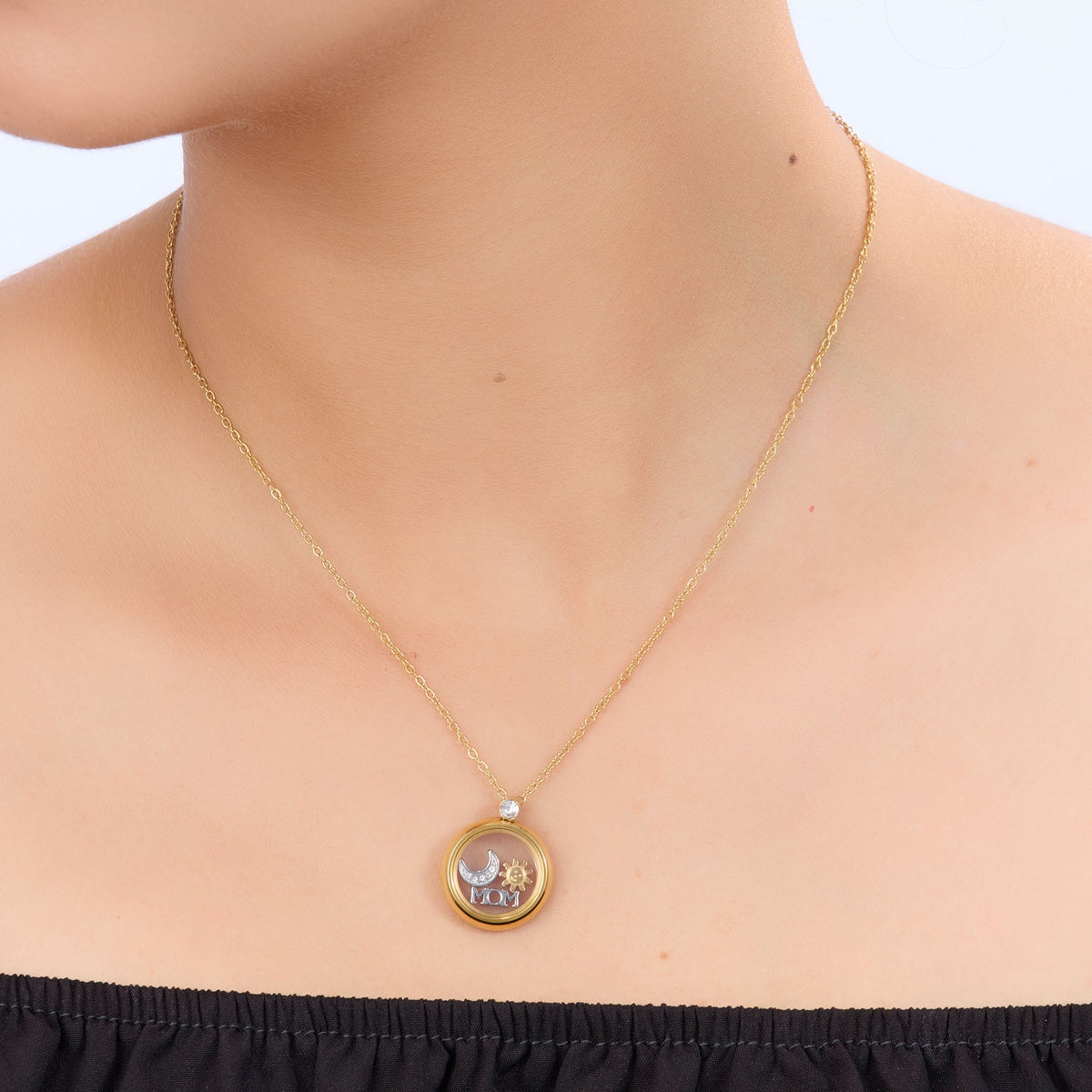 Celestial Mom Symbol Pendant Gold Necklace