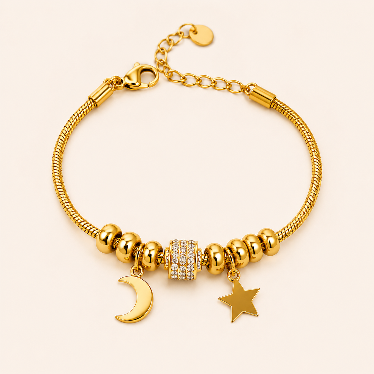 Celestial Moonlight Snake Chain Star Bracelet - snake chain star moon zircon charm bracelet for women