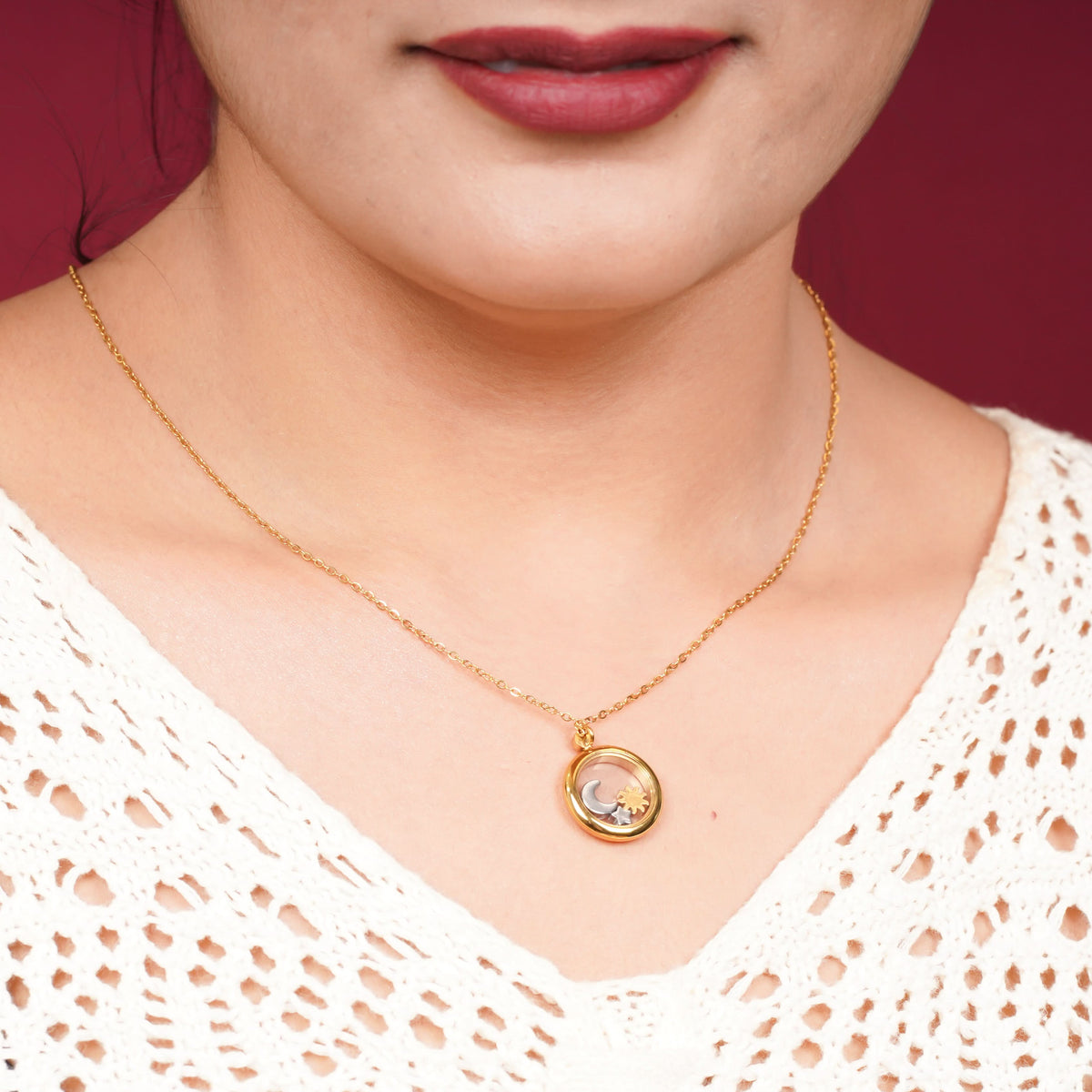 Celestial Sun Star Moon Retro Rhinestone Necklace