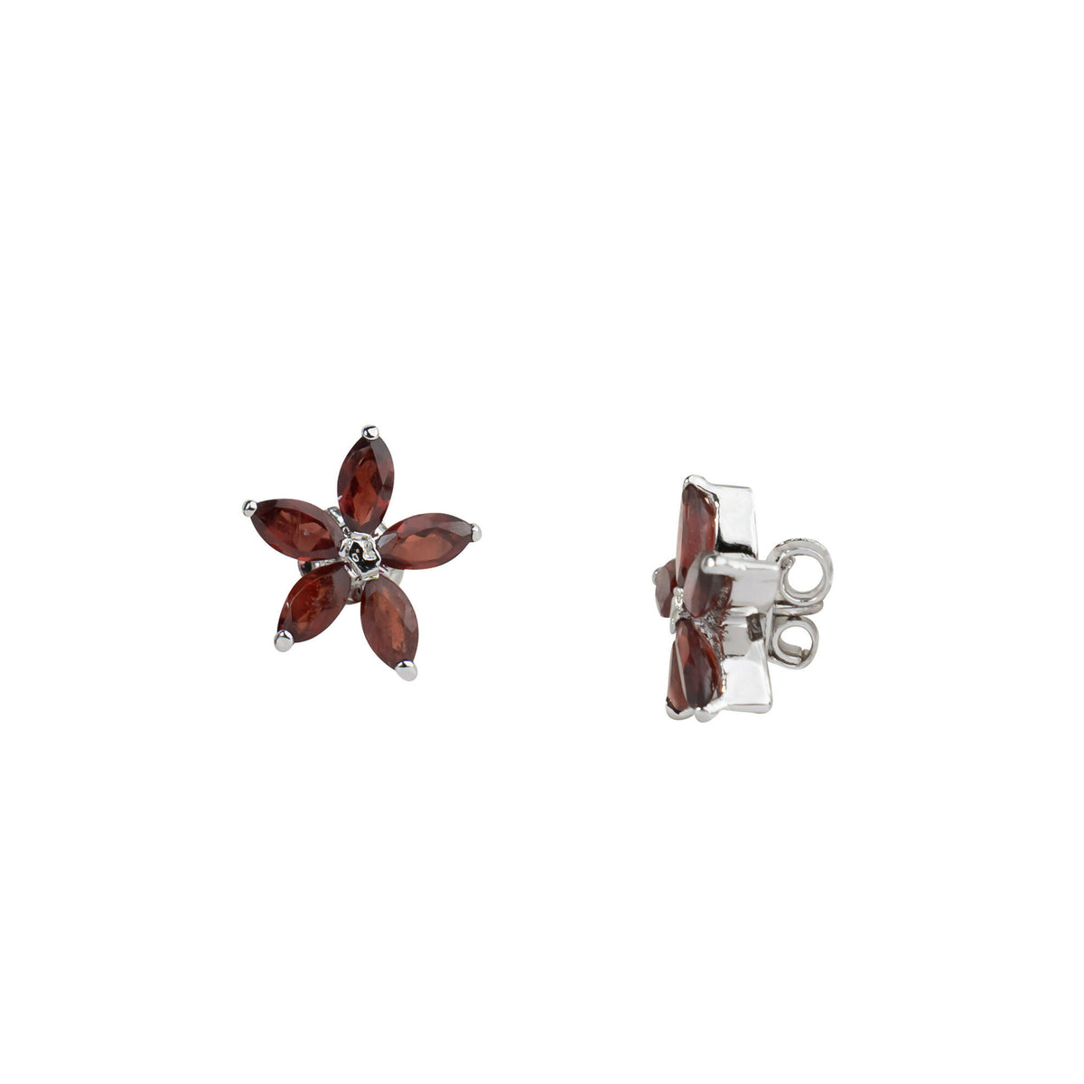 925 Sterling Silver Garnet Eartops for Women | Natural Red Gemstone Stud Earrings | Rhodium Finish Silver Jewelry
