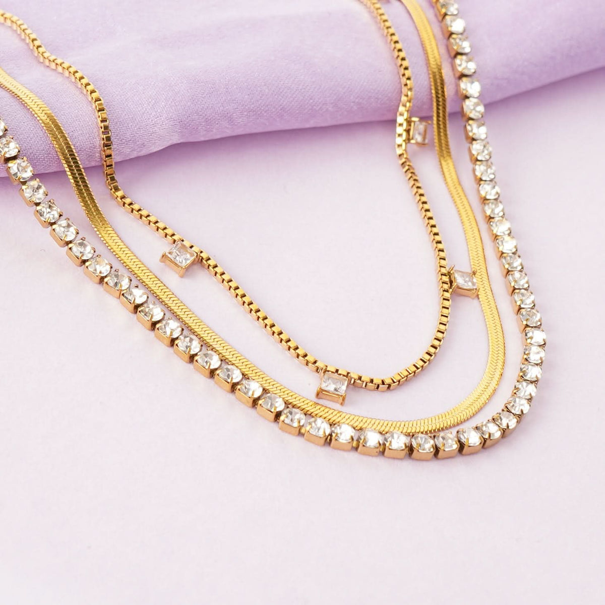 Classic Multi-Layered Diamond Accent Stone Necklace
