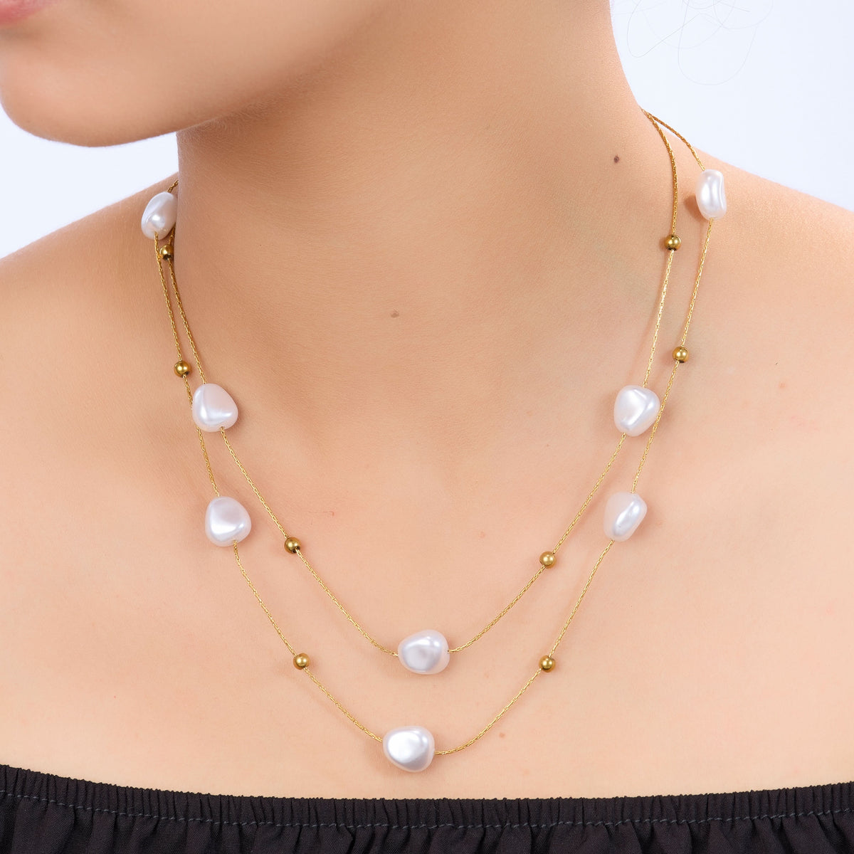 Classic Pearl-Style Bead Gold Pendant Necklace