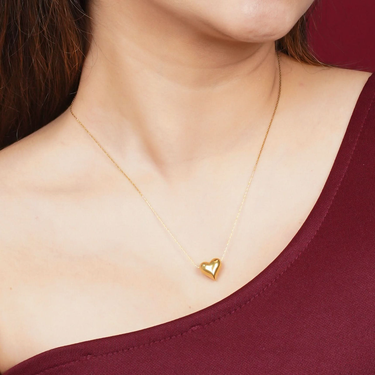 Classic Puffed 3D Heart Pendant Necklace