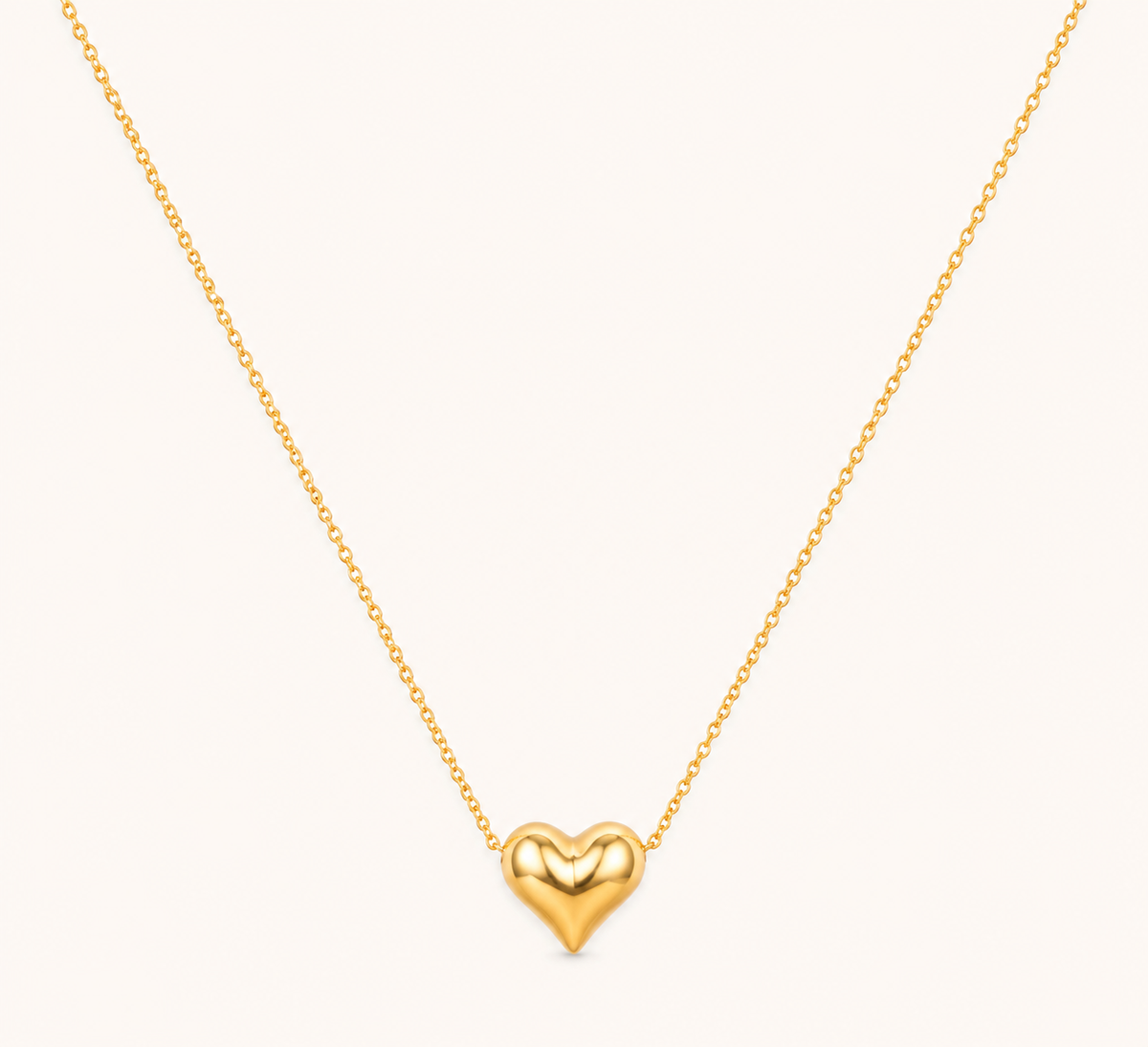 Classic 3D puffed heart pendant gold necklace on cable chain, waterproof and tarnish-resistant