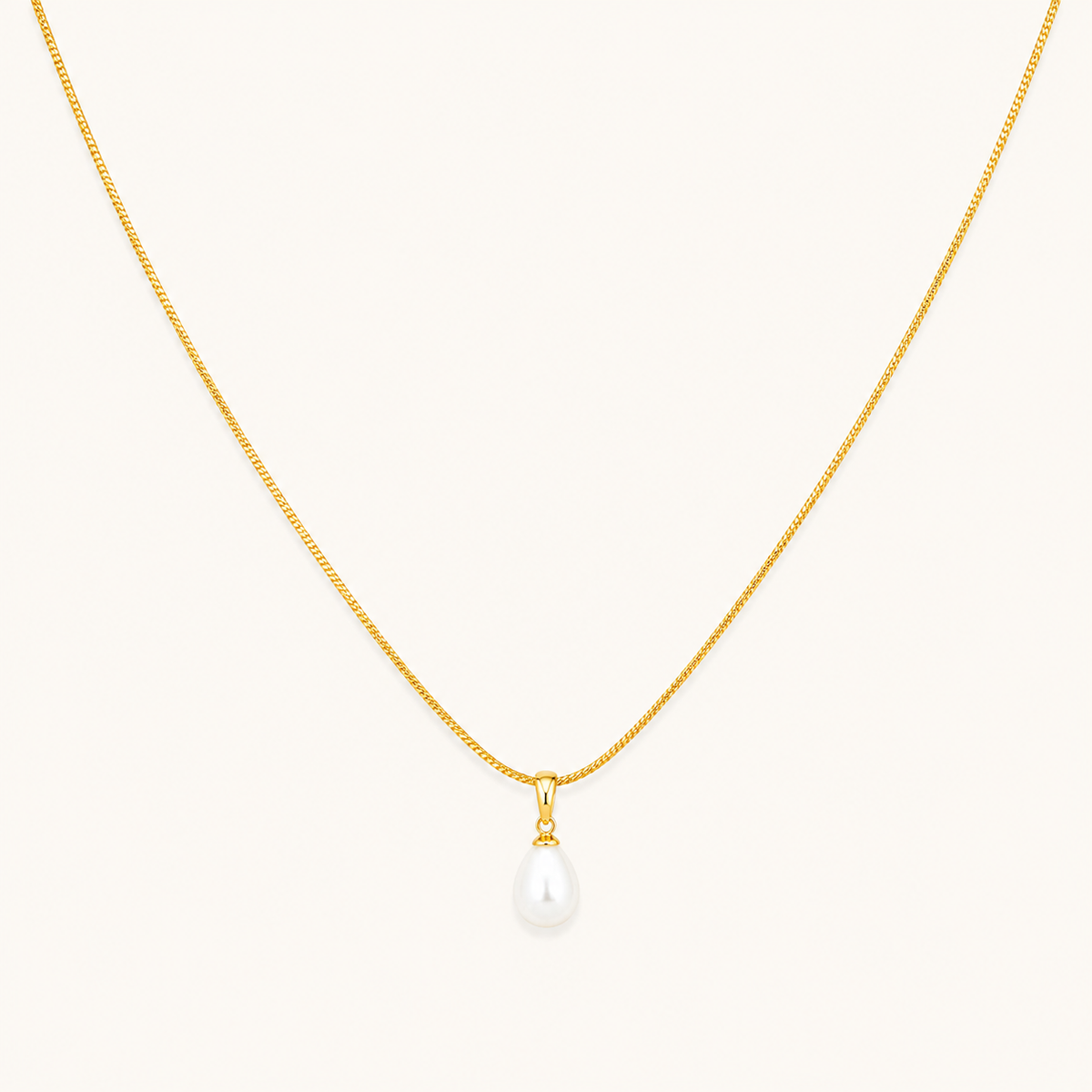 Classic single white pearl drop pendant necklace on fine gold chain with lobster clasp