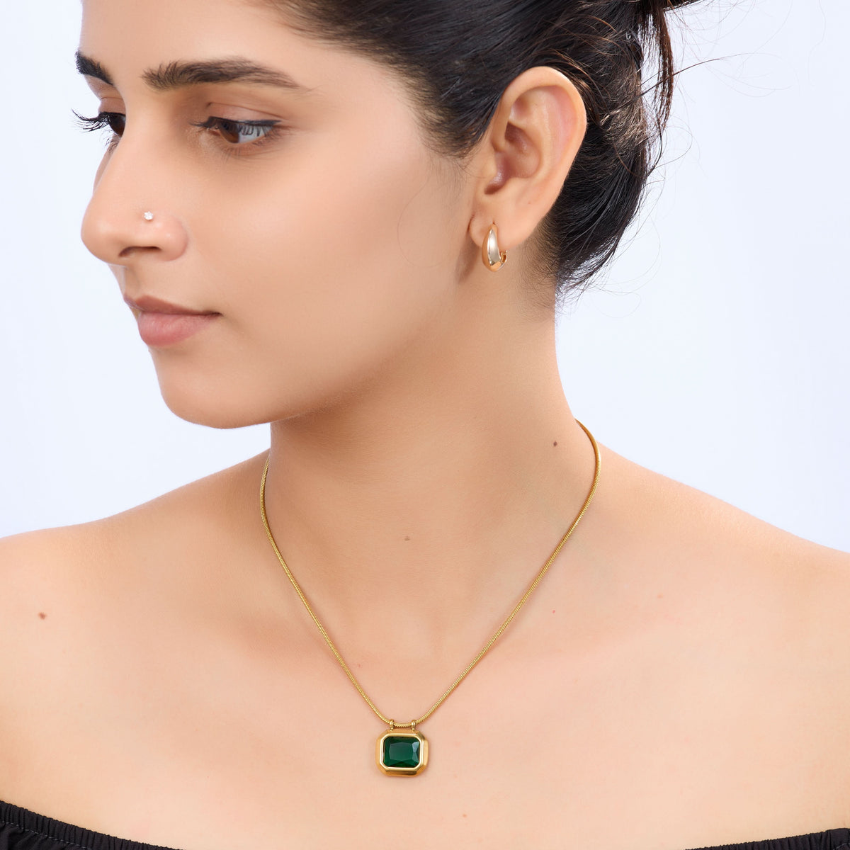 18K Gold Plated Classic Green Stone Drop Necklace for Women | Anti Tarnish