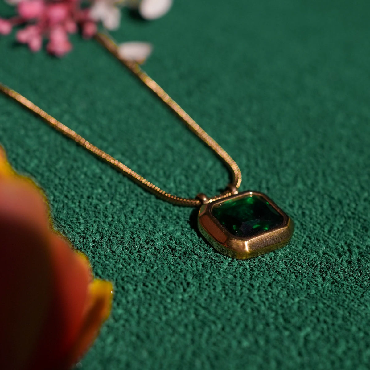 18K Gold Plated Classic Green Stone Drop Necklace for Women | Anti Tarnish