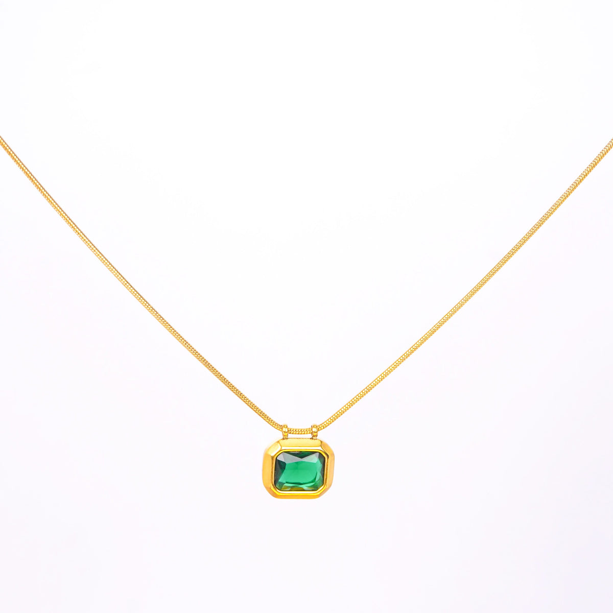 18K Gold Plated Classic Green Stone Drop Necklace for Women | Anti Tarnish