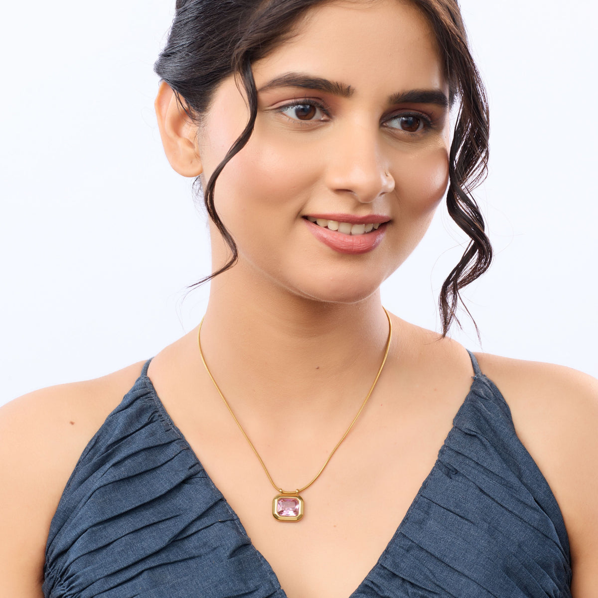 18K Gold Plated Classic Green Stone Drop Necklace for Women | Anti Tarnish