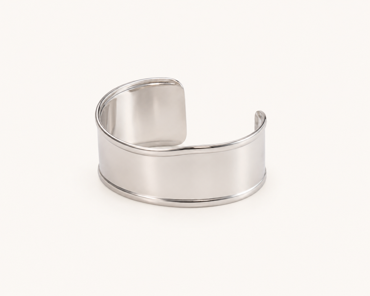 Classic Wide Mirror-Polish Open Cuff Bangle